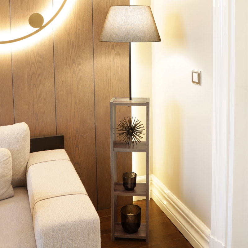 Φωτιστικό δαπέδου υφασμάτινο Pvc/MDF χρώμα μπεζ/καρυδί 2