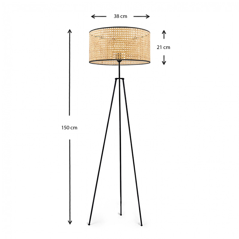 Φωτιστικό δαπέδου E27 μεταλλικό - ρατάν χρώμα μαύρο - φυσικό Φ38x150εκ. 3