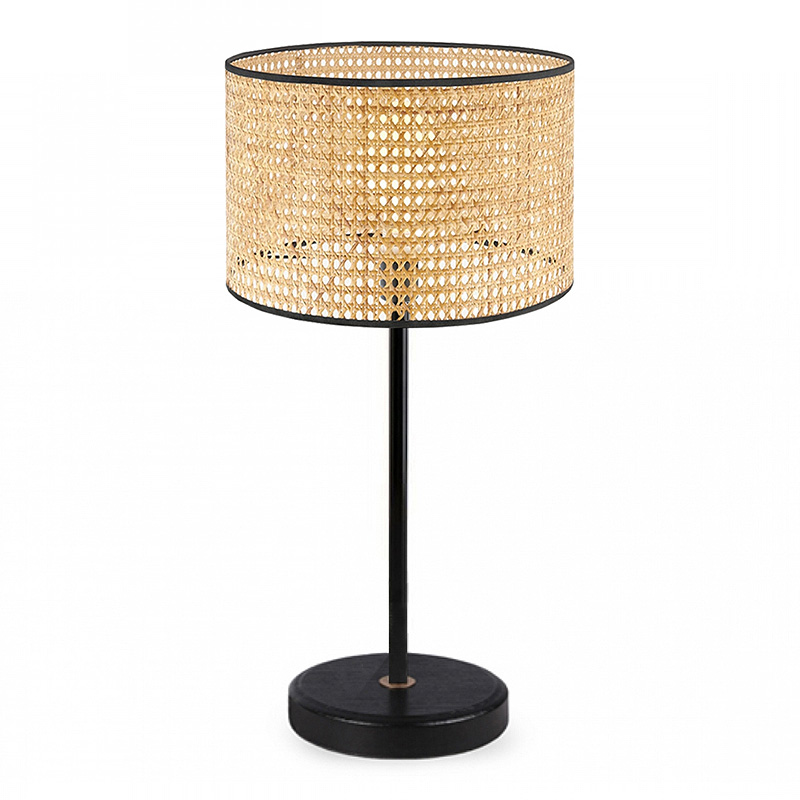 Φωτιστικό επιτραπέζιο E27 ρατάν - μεταλλικό χρώμα φυσικό - μαύρο Φ24x32εκ.