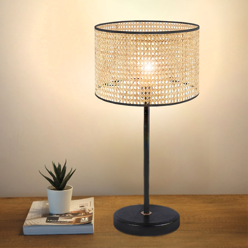 Φωτιστικό επιτραπέζιο E27 ρατάν - μεταλλικό χρώμα φυσικό - μαύρο Φ24x32εκ. 2