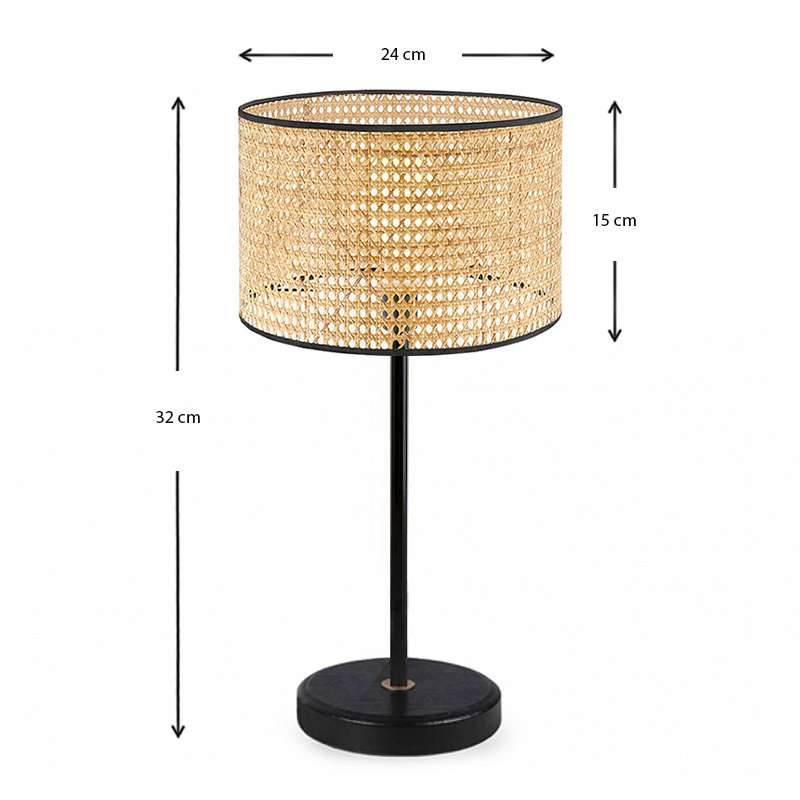 Φωτιστικό επιτραπέζιο E27 ρατάν - μεταλλικό χρώμα φυσικό - μαύρο Φ24x32εκ. 3