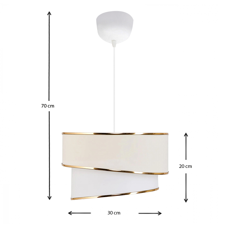 Φωτιστικό οροφής E27 υφασμάτινο μονόφωτο χρώμα λευκό - χρυσό Φ30x70εκ. 3