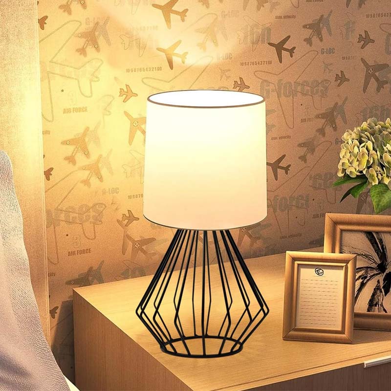 Φωτιστικό επιτραπέζιο E27 υφασμάτινο - μεταλλικό χρώμα λευκό - μαύρο Φ18x36εκ. 2