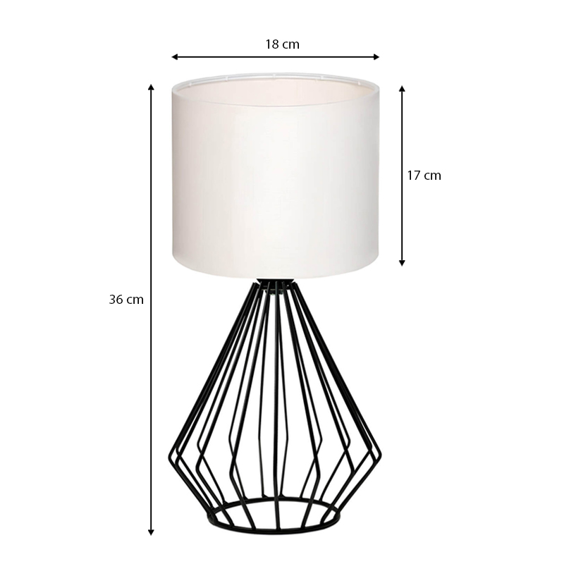 Φωτιστικό επιτραπέζιο E27 υφασμάτινο - μεταλλικό χρώμα λευκό - μαύρο Φ18x36εκ. 3