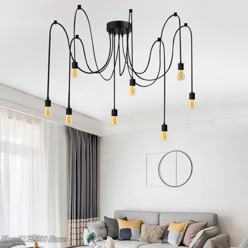 Φωτιστικό οροφής E27 οκτάφωτο χρώμα μαύρο 150εκ. 2