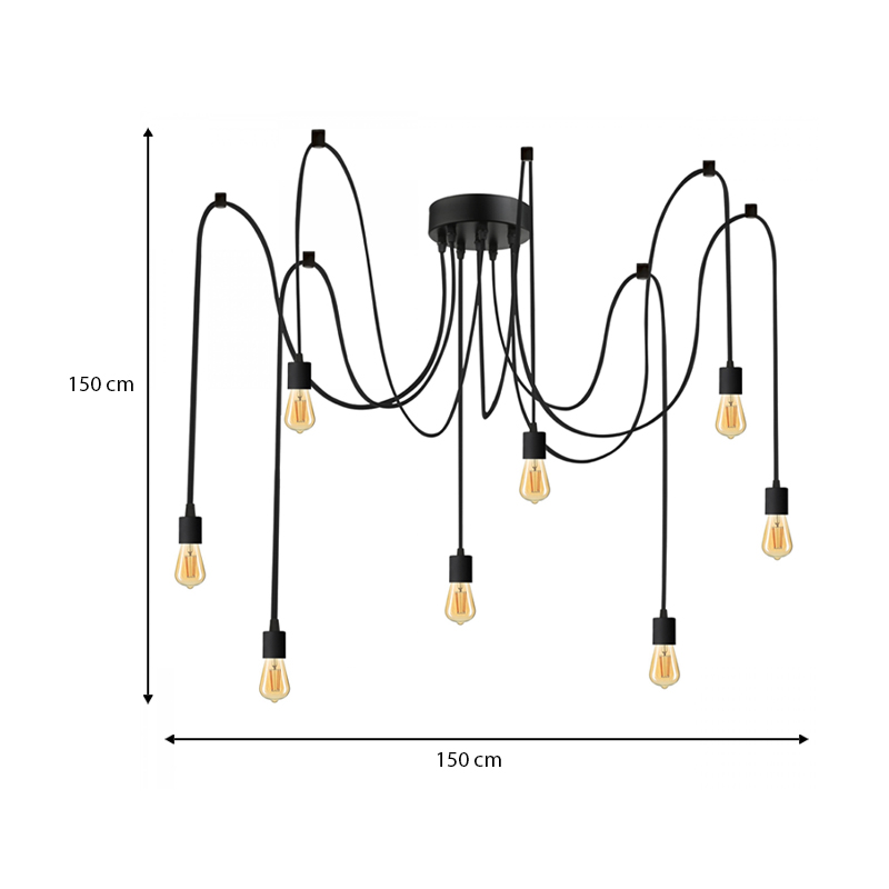Φωτιστικό οροφής E27 οκτάφωτο χρώμα μαύρο 150εκ. 3
