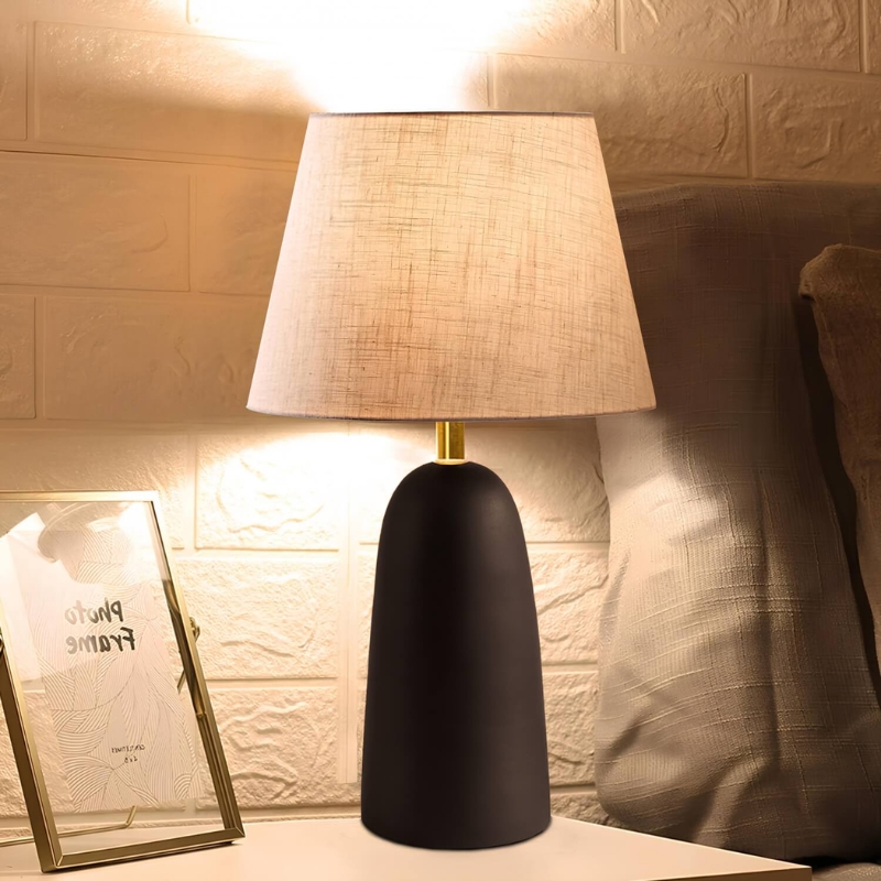 Φωτιστικό επιτραπέζιο E27 μεταλλικό - ύφασμα χρώμα μαύρο - κρεμ Ø22x35εκ. 2