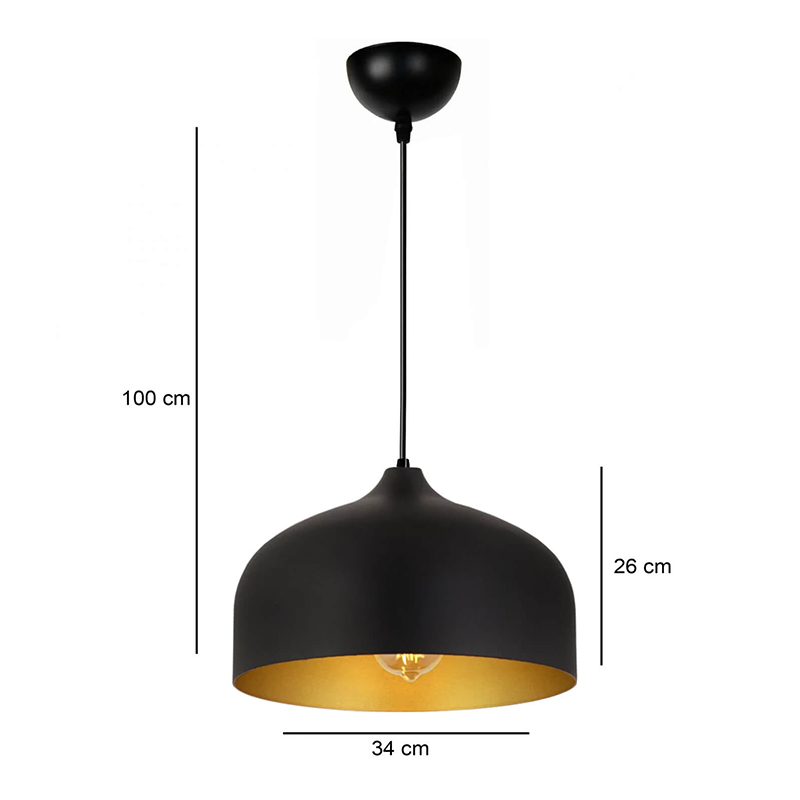 Φωτιστικό οροφής E27 μεταλλικό μονόφωτο χρώμα μαύρο Ø34x100εκ. 3