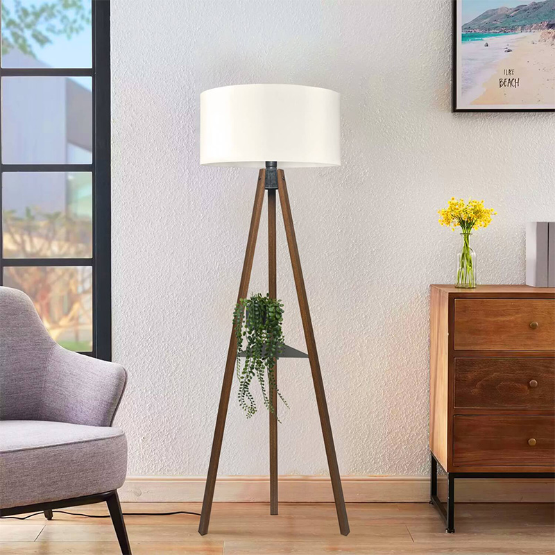 Φωτιστικό δαπέδου E27 Mdf/ύφασμα χρώμα καρυδί - κρεμ 2