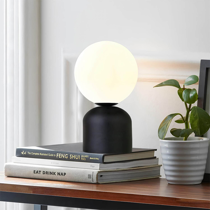 Φωτιστικό επιτραπέζιο E14 μεταλλικό - γυάλινο χρώμα μαύρο - λευκό Ø13x28εκ. 2