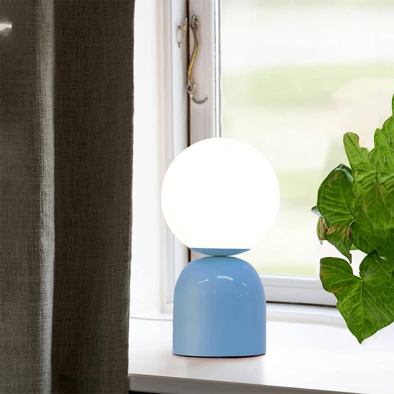 Φωτιστικό επιτραπέζιο E14 μεταλλικό - γυάλινο χρώμα μπλε - λευκό Ø13x28εκ. 2