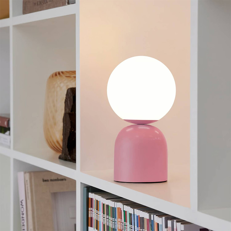 Φωτιστικό επιτραπέζιο E14 μεταλλικό - γυάλινο χρώμα ροζ - λευκό Ø13x28εκ. 2