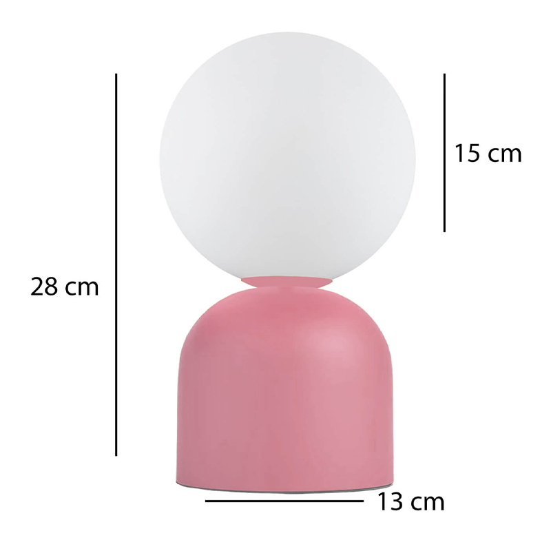 Φωτιστικό επιτραπέζιο E14 μεταλλικό - γυάλινο χρώμα ροζ - λευκό Ø13x28εκ. 3