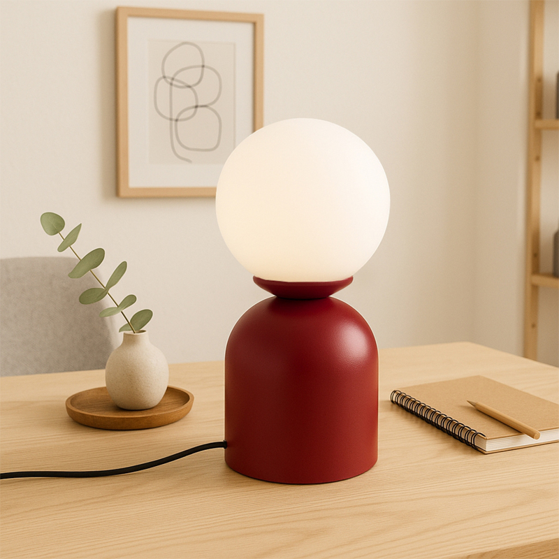 Φωτιστικό επιτραπέζιο E14 μεταλλικό - γυάλινο χρώμα μπορντώ - λευκό Ø13x28εκ. 2