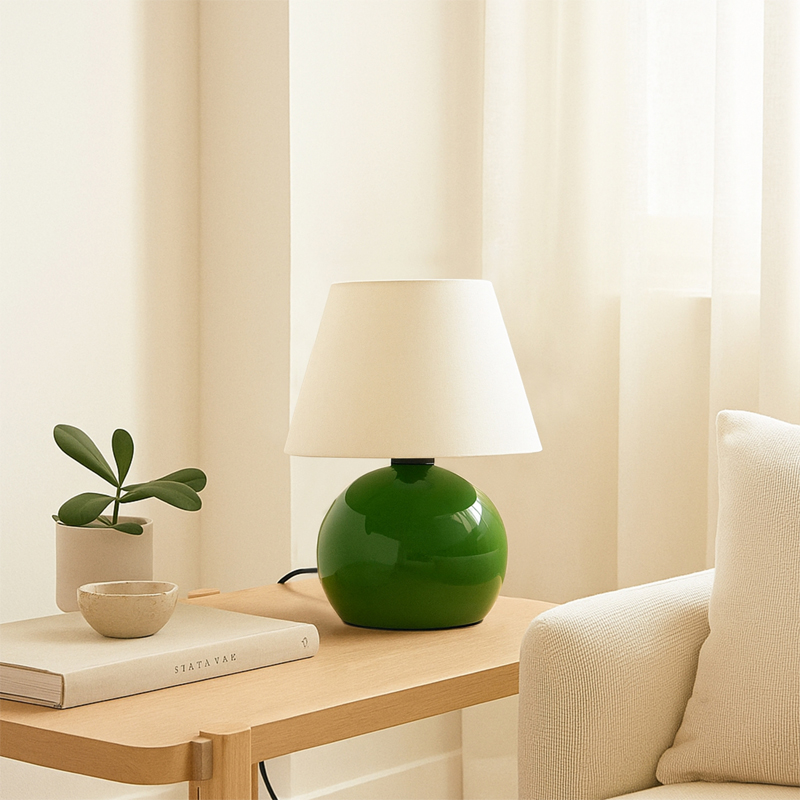 Φωτιστικό επιτραπέζιο E27 μεταλλικό - ύφασμα χρώμα πράσινο - κρεμ Ø22x30εκ. 2