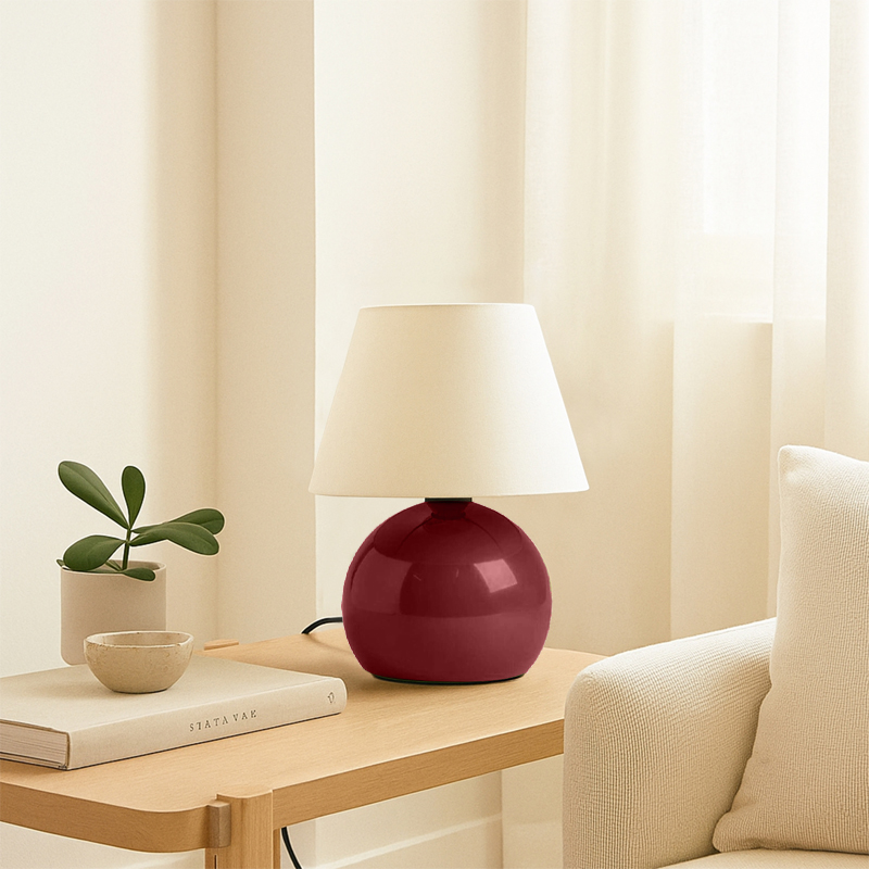 Φωτιστικό επιτραπέζιο E27 μεταλλικό - ύφασμα χρώμα μπορντώ - κρεμ Ø22x30εκ. 2