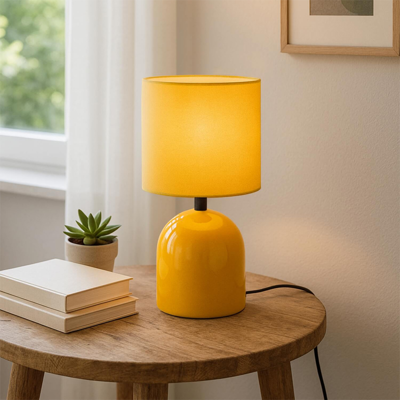 Φωτιστικό επιτραπέζιο E27 μεταλλικό - ύφασμα χρώμα κίτρινο Ø15x30εκ. 2