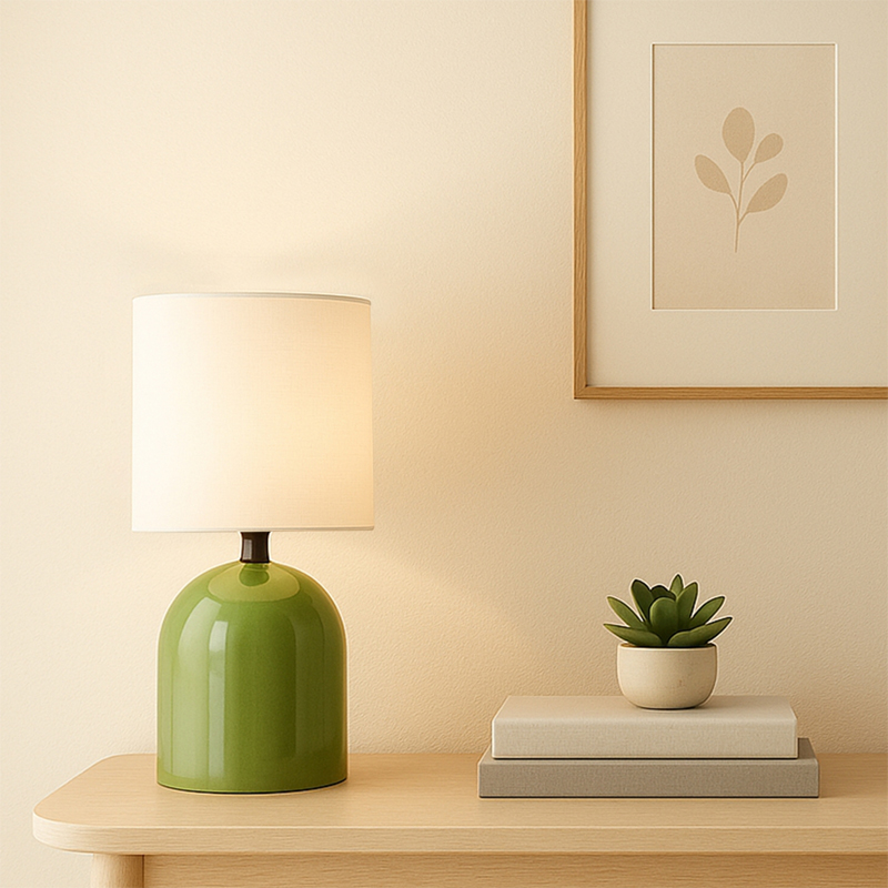 Φωτιστικό επιτραπέζιο E27 μεταλλικό - ύφασμα χρώμα πράσινο - κρεμ Ø15x30εκ. 2