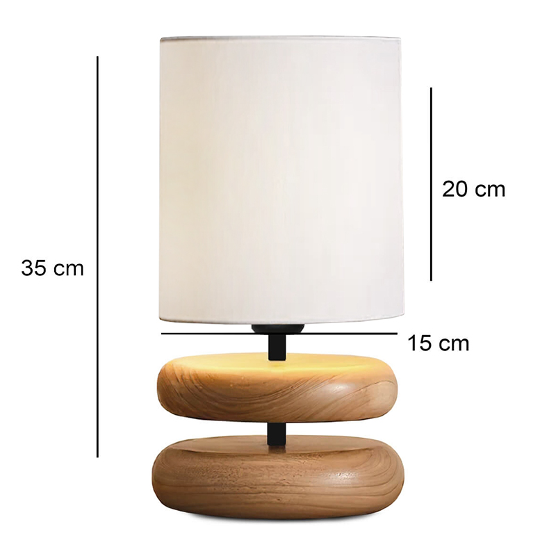 Φωτιστικό επιτραπέζιο E14 ξύλινο - ύφασμα χρώμα φυσικό - κρεμ Ø15x35εκ. 3