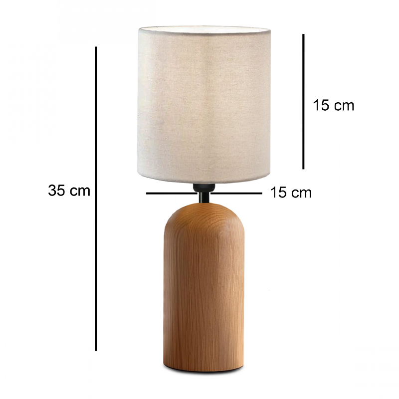 Φωτιστικό επιτραπέζιο E14 ξύλινο - ύφασμα χρώμα φυσικό - κρεμ Ø15x35εκ. 3