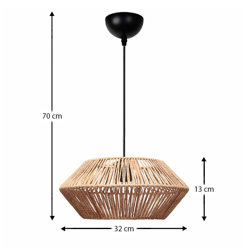 Φωτιστικό οροφής E27 από σχοινί μονόφωτο χρώμα φυσικό Ø32x70εκ. 3
