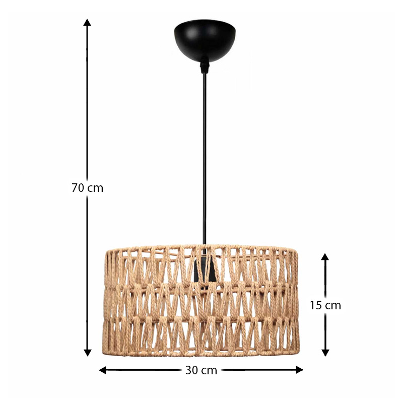 Φωτιστικό οροφής E27 από σχοινί μονόφωτο χρώμα φυσικό Ø30x70εκ. 3
