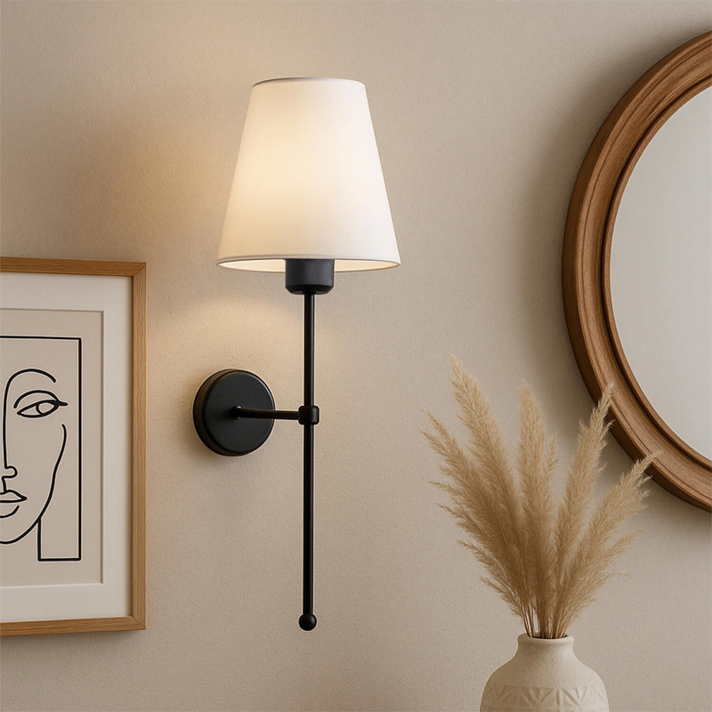 Απλίκα τοίχου E27 υφασμάτινη - μεταλλική χρώμα μαύρο - κρεμ 2