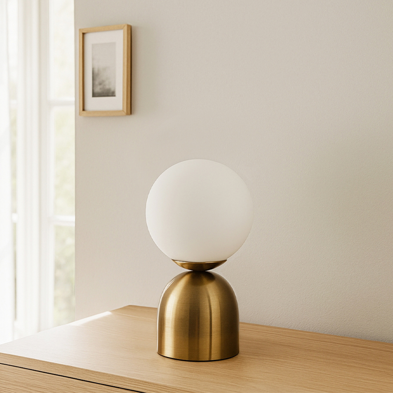 Φωτιστικό επιτραπέζιο E14 μεταλλικό - γυάλινο χρώμα χρυσό αντικέ - λευκό Ø15x28εκ. 2