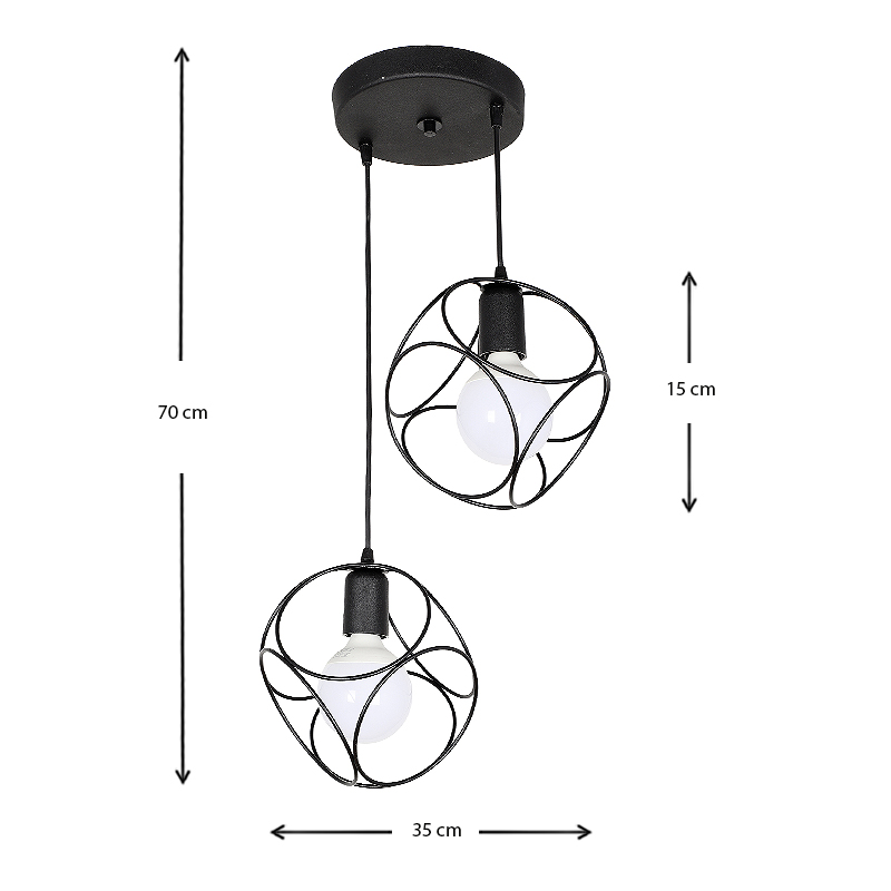 Φωτιστικό οροφής E27 μεταλλικό δίφωτο χρώμα μαύρο 3