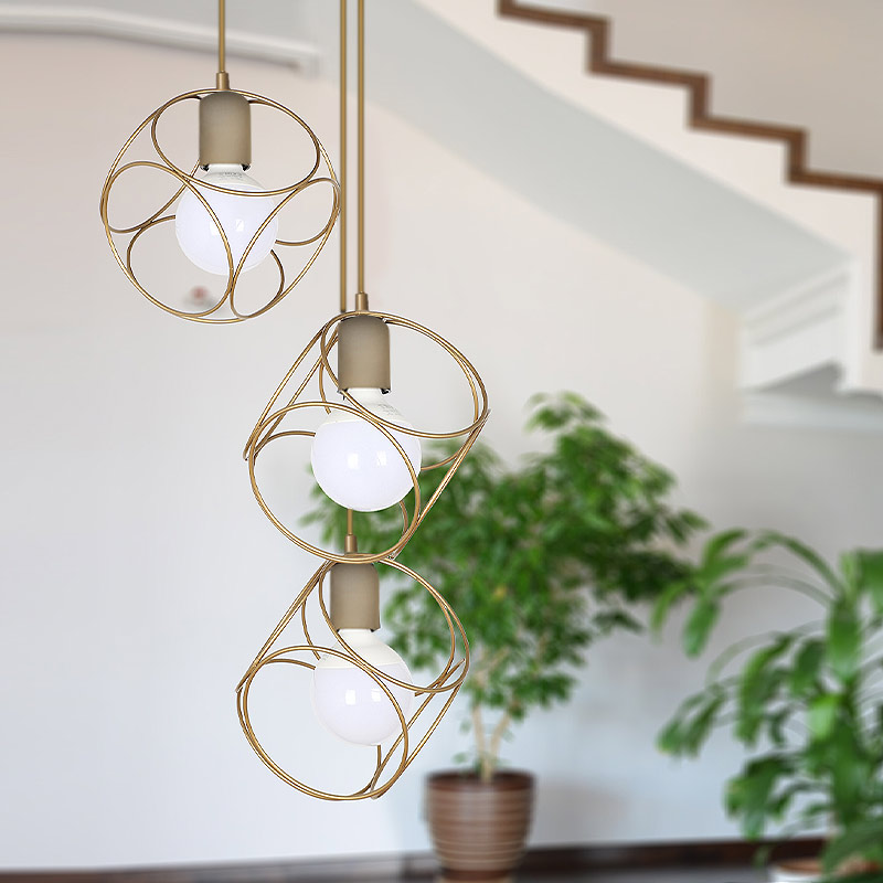 Φωτιστικό οροφής E27 μεταλλικό τρίφωτο χρώμα χρυσό 2