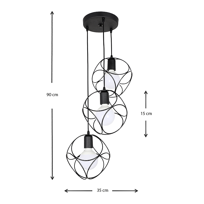 Φωτιστικό οροφής E27 μεταλλικό τρίφωτο χρώμα μαύρο 3