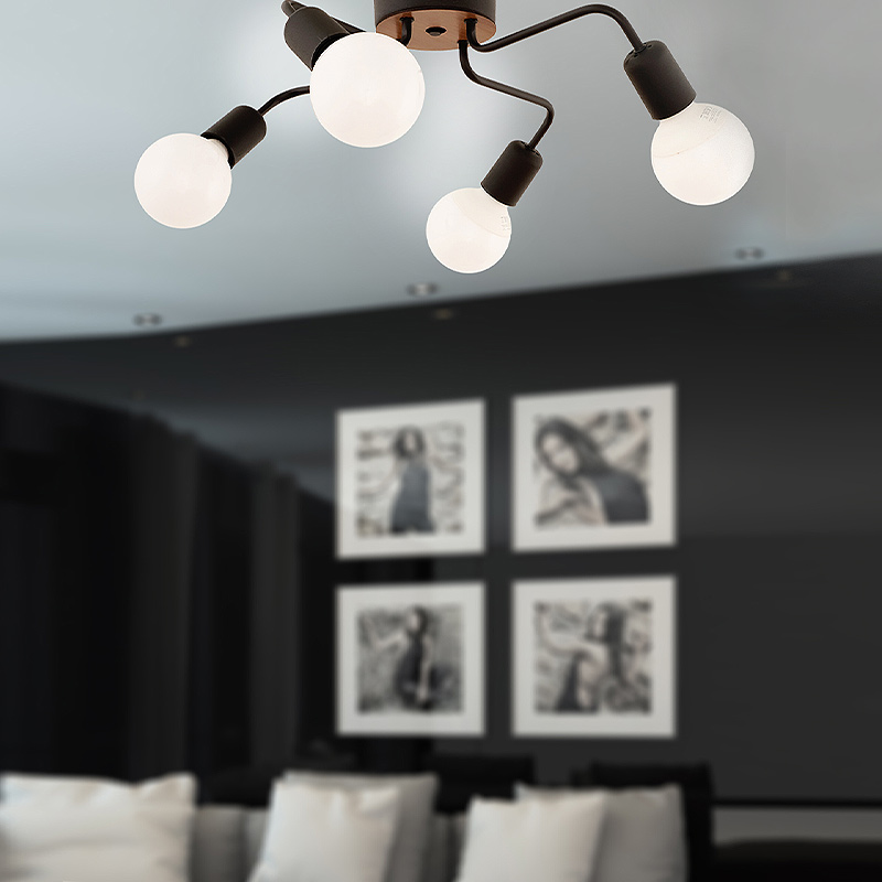 Φωτιστικό οροφής E27 μεταλλικό τετράφωτο χρώμα μαύρο 2