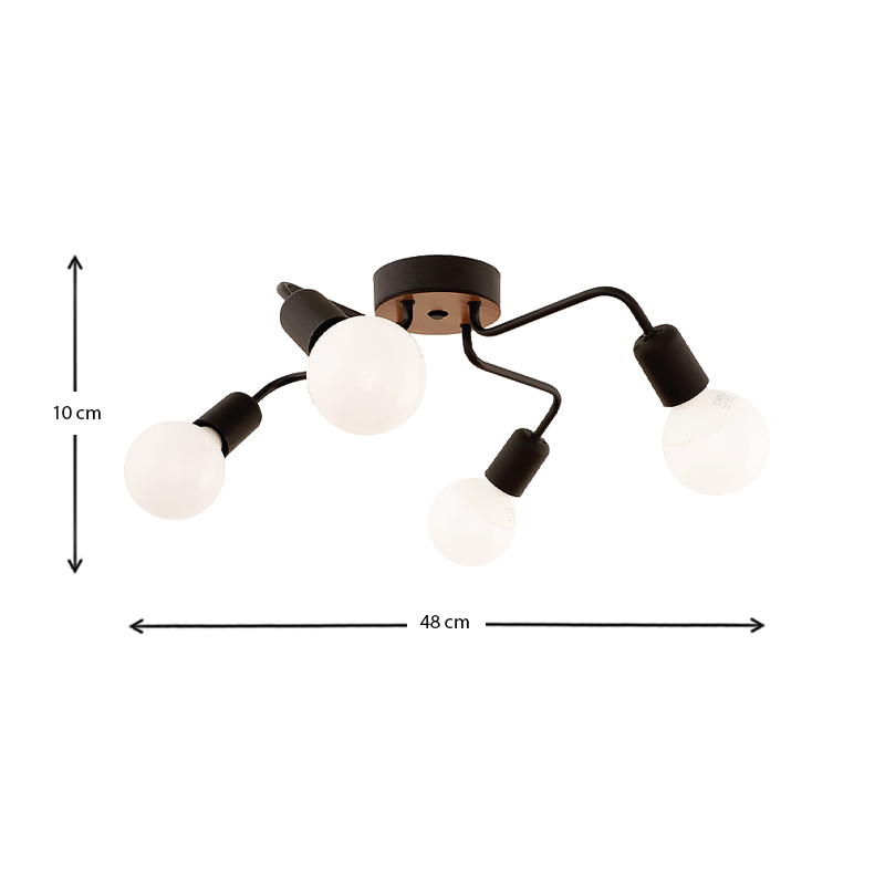 Φωτιστικό οροφής E27 μεταλλικό τετράφωτο χρώμα μαύρο 3