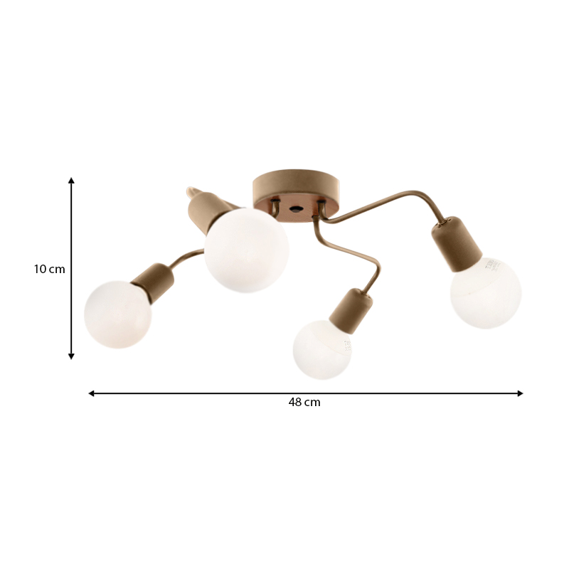 Φωτιστικό οροφής E27 μεταλλικό τετράφωτο χρώμα χρυσό 3