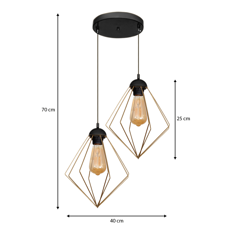 Φωτιστικό οροφής E27 μεταλλικό δίφωτο χρώμα χρυσό 3