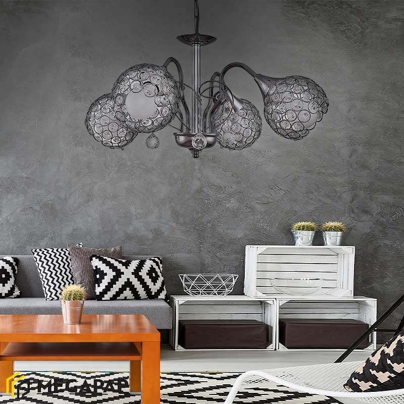 Φωτιστικό οροφής E27 μεταλλικό τετράφωτο χρώμα ασημί 2