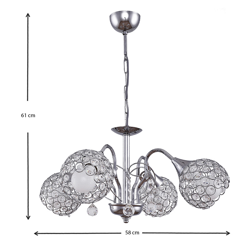 Φωτιστικό οροφής E27 μεταλλικό τετράφωτο χρώμα ασημί 3