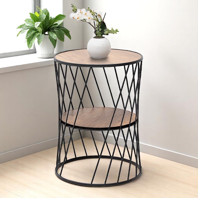 Τραπεζάκι βοηθητικό μεταλλικό - Mdf χρώμα μαύρο - καρυδί 2