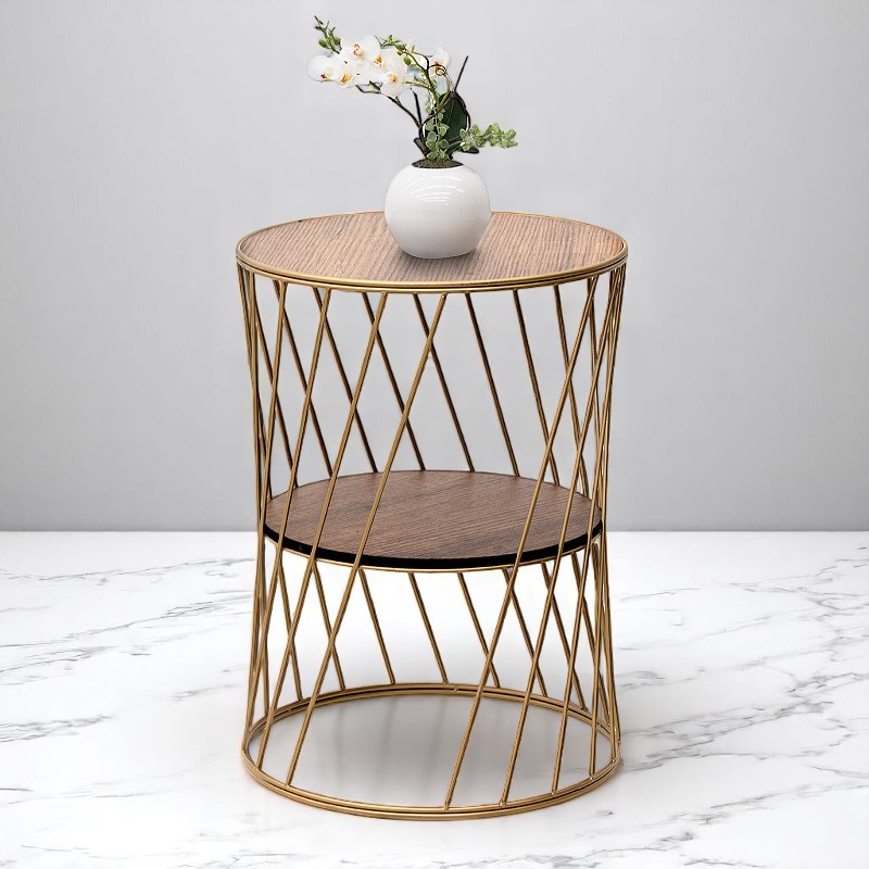 Τραπεζάκι βοηθητικό μεταλλικό - Mdf χρώμα χρυσό - καρυδί 2