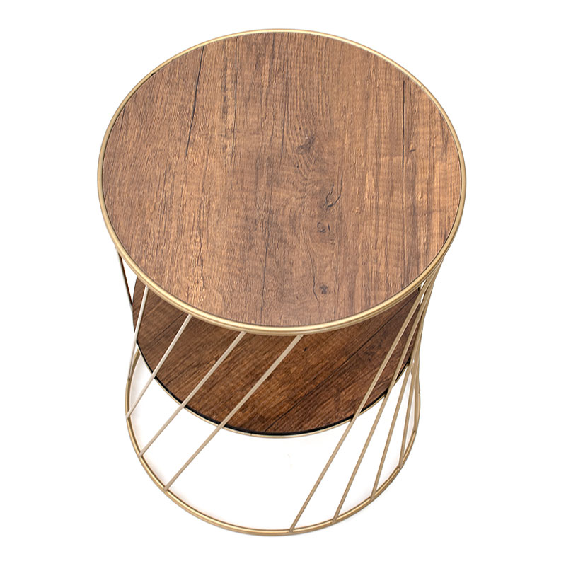 Τραπεζάκι βοηθητικό μεταλλικό - Mdf χρώμα χρυσό - καρυδί 3