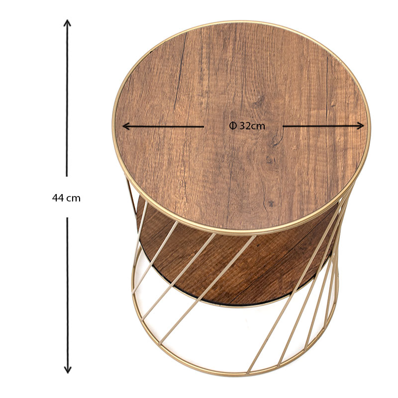 Τραπεζάκι βοηθητικό μεταλλικό - Mdf χρώμα χρυσό - καρυδί 4