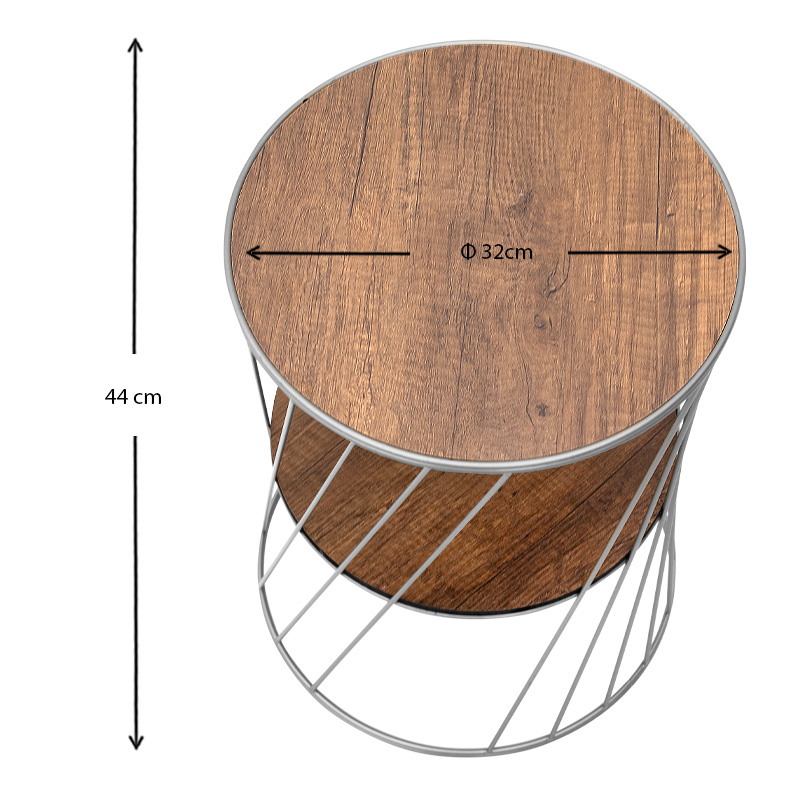 Τραπεζάκι βοηθητικό μεταλλικό - Mdf χρώμα ασημί - καρυδί 4