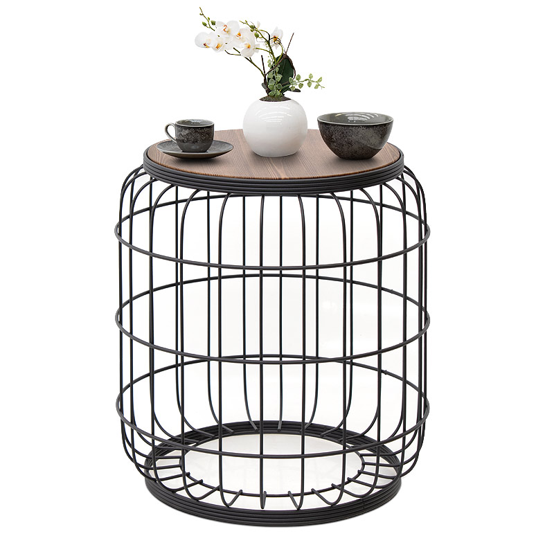 Σκαμπώ - Τραπεζάκι βοηθητικό μεταλλικό - Mdf χρώμα μαύρο - καρυδί