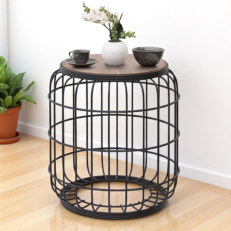 Σκαμπώ - Τραπεζάκι βοηθητικό μεταλλικό - Mdf χρώμα μαύρο - καρυδί 2