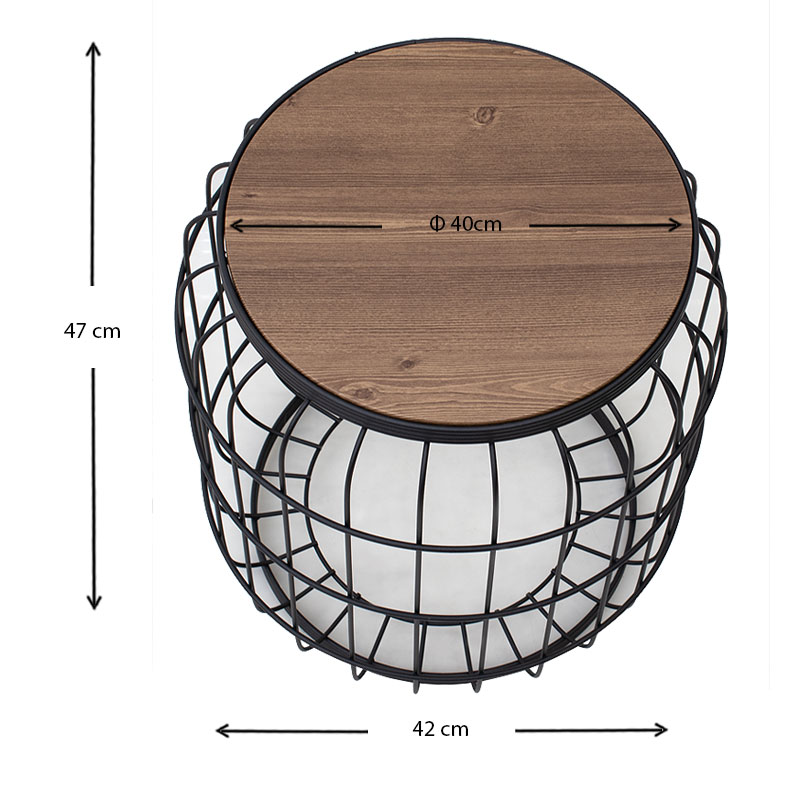 Σκαμπώ - Τραπεζάκι βοηθητικό μεταλλικό - Mdf χρώμα μαύρο - καρυδί 4
