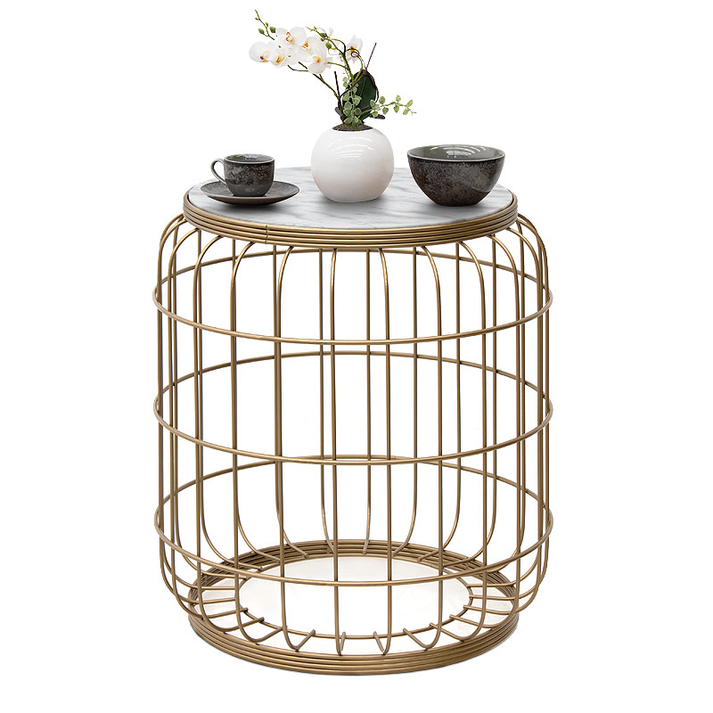 Σκαμπώ - Τραπεζάκι βοηθητικό μεταλλικό - Mdf χρώμα χρυσό - λευκό