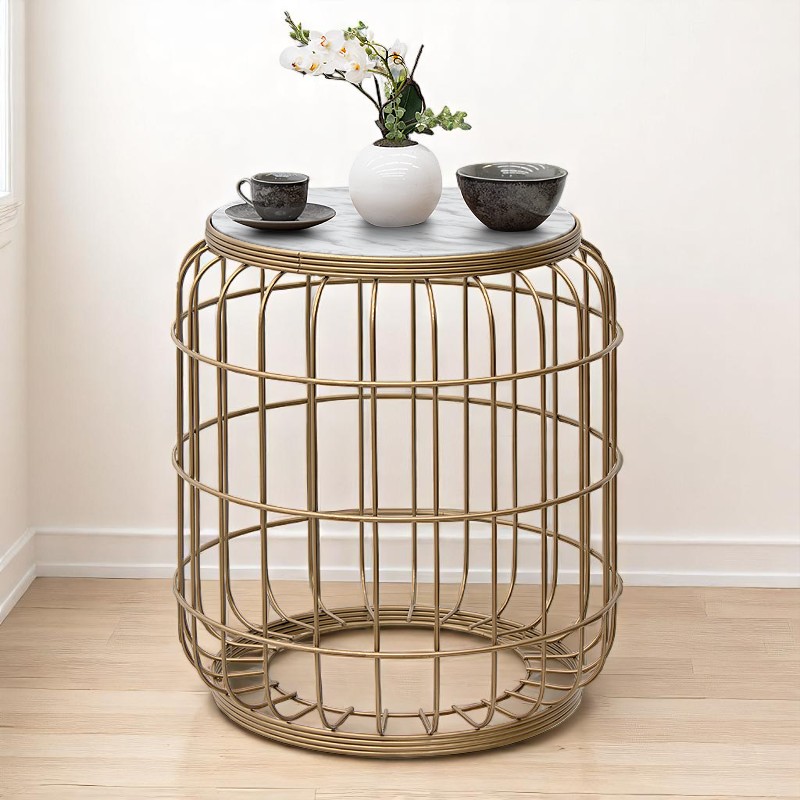 Σκαμπώ - Τραπεζάκι βοηθητικό μεταλλικό - Mdf χρώμα χρυσό - λευκό 2