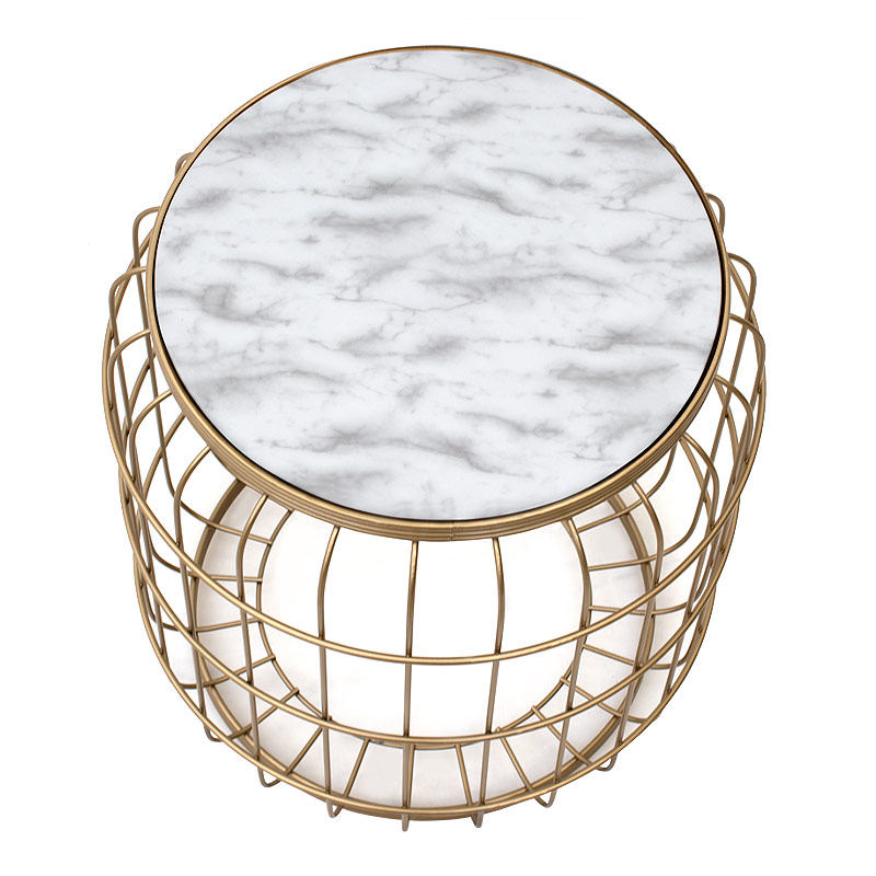 Σκαμπώ - Τραπεζάκι βοηθητικό μεταλλικό - Mdf χρώμα χρυσό - λευκό 3