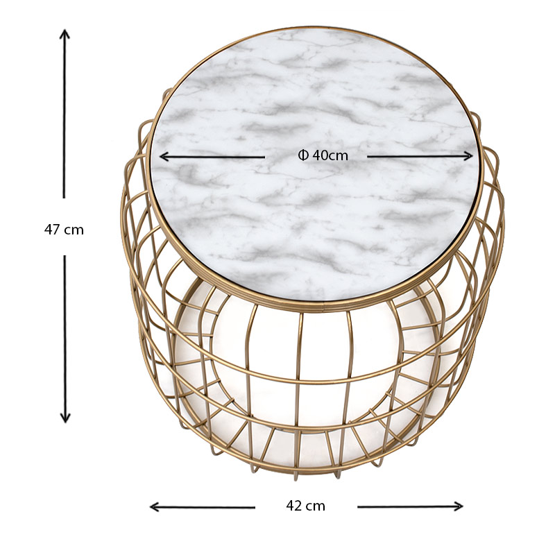Σκαμπώ - Τραπεζάκι βοηθητικό μεταλλικό - Mdf χρώμα χρυσό - λευκό 4