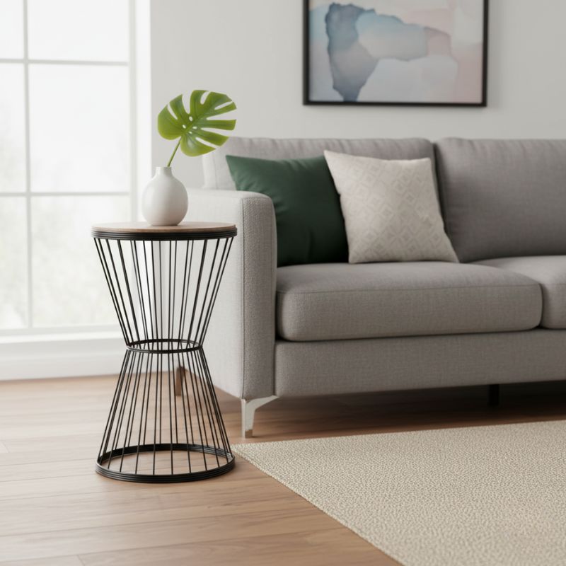 Τραπεζάκι βοηθητικό μεταλλικό - Mdf χρώμα μαύρο - καρυδί 2